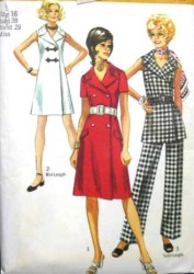 9220 2 BREASTD COAT-DRESS LENGTHS, TUNIC, PANTS 70 PATTERN 16 18